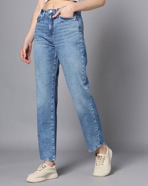 Shein Full Length Ombre-dyed Straight Fit Jeans With Pocket