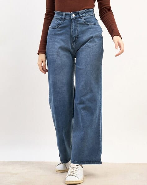 Shein Full Length High Rise Mid Wash Straight Fit Jeans